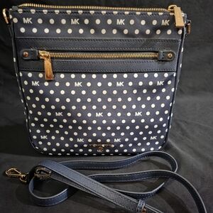 Michael Kors Blue and White Polka Dot Crossbody Bag